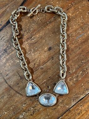 Light weight Gold Chain Necklace with Clear Crystal Pendants
